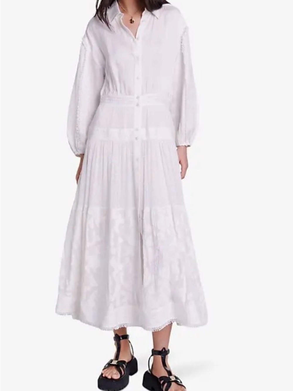 Maje linen Blend White Button-Front Midi Dress